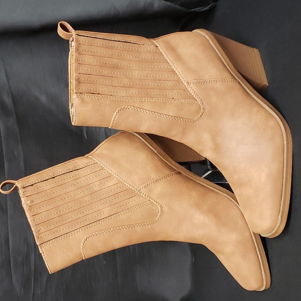 H by Halston "Charlotte" Pull-on Block Heel Vegan Leather Boot, 6.5